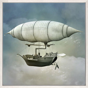 Flying Machines III childrens canvas wall art panel in a chalk frame