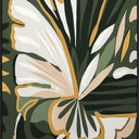 Emerging canvas wall art with cream olive and gold leaf forms on a deep green ground, black L-frame