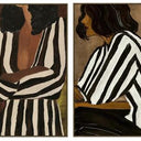 Attitude I and II canvas wall art set of two with hand embellishment in black frames