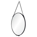 Equestria oval wall mirror hung from a black leather strap