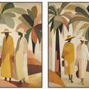 Stroll I and II canvas wall art set of two in oak colour frames