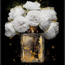 Eau de Parfum glass wall art with gold foil detail in a black frame