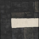Cubism heavily textured painting wall art, pale blocks on a near black ground, black L-frame