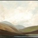 Distant Horizon hand painted wall art, soft abstract landscape in olive and cream