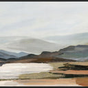 Terrain painted canvas wall art, abstract landscape in ochre blue and cream, black L-frame