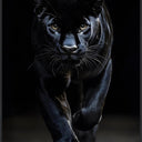 Stalk glass wall art featuring a black panther, in a black frame