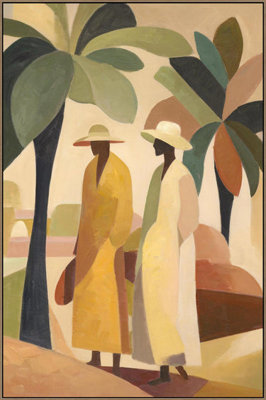 Stroll I canvas wall art panel in an oak colour frame
