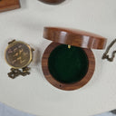 Pocket Brass Compass with Round Wooden Box at online8 furniture store Auckland