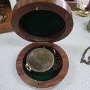 Pocket Brass Compass with Round Wooden Box at online8 furniture store Auckland