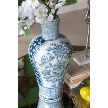 Porcelain Blue and White Fluted Vase at Online8 Furniture Auckland NZ