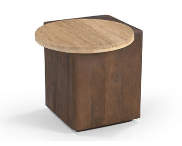 Verona Side Table with Travertine Top - Walnut at Online8 Furniture Auckland NZ