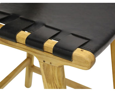 Skata Dining Chair - Teak Oil Wood & Black Leather at Online8 Furniture Auckland NZ