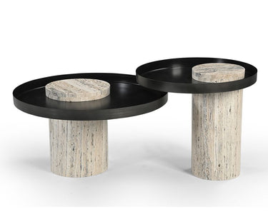 Elwood Iron & Travertine Coffee Table - Black at Online8 Furniture Auckland NZ