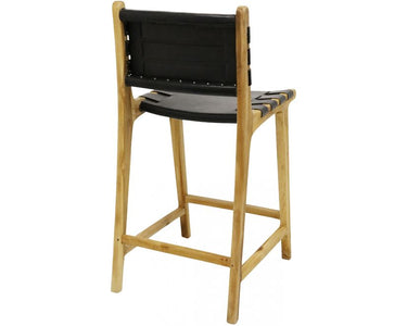 Skata Dining Chair - Teak Oil Wood & Black Leather at Online8 Furniture Auckland NZ