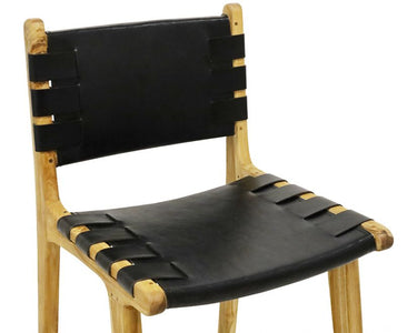 Skata Dining Chair - Teak Oil Wood & Black Leather at Online8 Furniture Auckland NZ