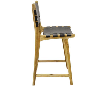 Skata Dining Chair - Teak Oil Wood & Black Leather at Online8 Furniture Auckland NZ