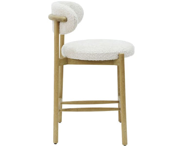 Mia Boucle & Oak Bar Stool - White at Online8 Furniture Auckland NZ