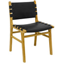 Skata Dining Chair - Teak Oil Wood & Black Leather at Online8 Furniture Auckland NZ