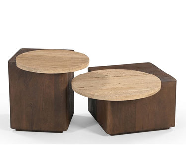 Verona Coffee Table with Travertine Top - Walnut at Online8 Furniture Auckland NZ