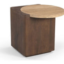 Verona Side Table with Travertine Top - Walnut at Online8 Furniture Auckland NZ