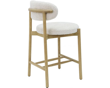 Mia Boucle & Oak Bar Stool - White at Online8 Furniture Auckland NZ