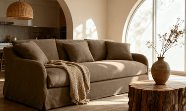 Provincial Slipcover 3-Seater Sofa in French Linen Mocha — Online8 Auckland