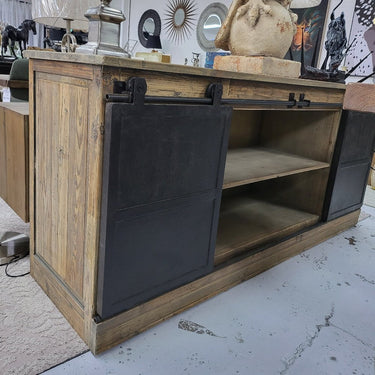 Railway Farmhouse Buffet Table with Metal Sliding Doors at online8 furniture store Auckland