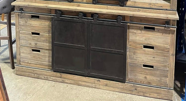 Railway Farmhouse Buffet Table with Metal Sliding Doors at online8 furniture store Auckland
