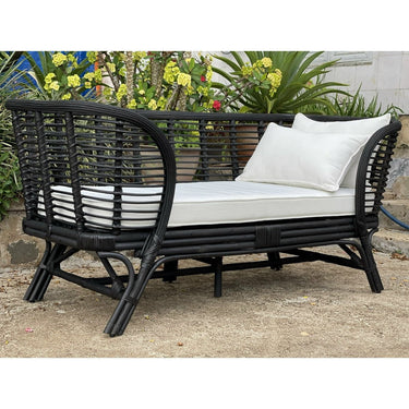 Rattan 2 seat Sofa with White Canvas Seat at online8 furniture store Auckland
