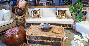 Rattan 3 Seater sofa with Canvas Seat & Cushions at online8 furniture store Auckland