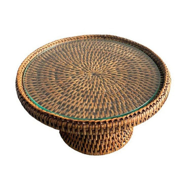 Rattan Stand Small With Glass Plate at online8 furniture store Auckland