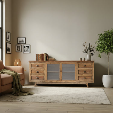 Reclaimed Oak Sideboard with Glass Doors at online8 furniture store Auckland