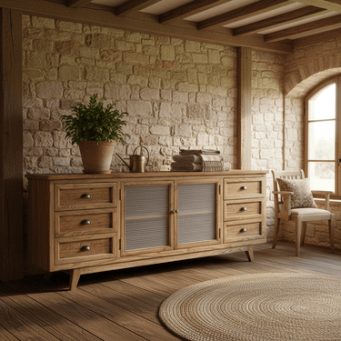 Reclaimed Oak Sideboard with Glass Doors at online8 furniture store Auckland