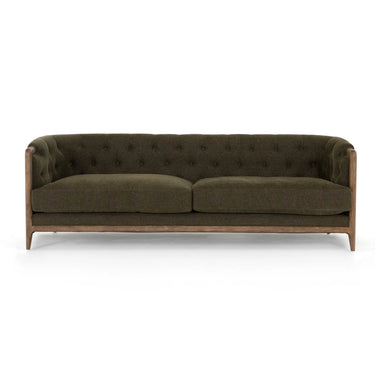 Regal Tufted 3 Seater Sofa in earthy olive polyester with a button-tufted backrest