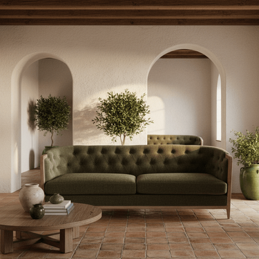 Regal Tufted 3 Seater Sofa - Olive at Online8 Furniture Auckland NZ