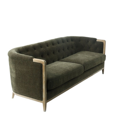 Regal Tufted 3 Seater Sofa in olive, 210 x 86 x 85cm on solid oak legs