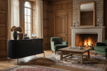 Regency Curved Buffet Table | Black & Brass at Online8 Furniture Auckland NZ