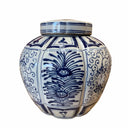 Ribbed Blue & White Pot With Lid at online8 furniture store Auckland