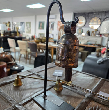 Antique Iron Cow Bell with Stand