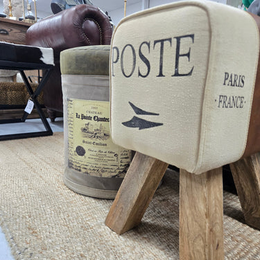 Leather & Canvas Footstool