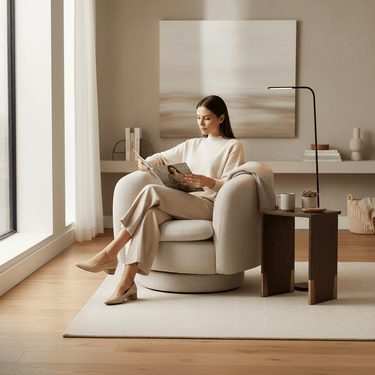 Roko Swivel Armchair – Biscotti at online8 furniture store Auckland