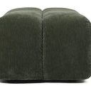Angled view of the Rolla Bench Seat showing its soft upholstered olive silhouette