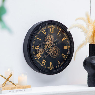 Roman Numeral Wall Clock with Gears at online8 furniture store Auckland