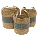 Round Cylinder Stipe Basket With Handle - Set of 3 at online8 furniture store Auckland