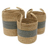 Round Cylinder Stipe Basket With Handle - Set of 3 at online8 furniture store Auckland