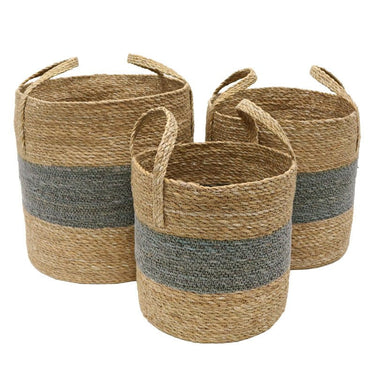 Round Cylinder Stipe Basket With Handle - Set of 3 at online8 furniture store Auckland