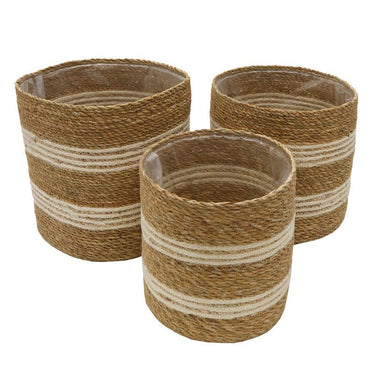 Round Cylinder Stripe Basket - Set of 3 at online8 furniture store Auckland