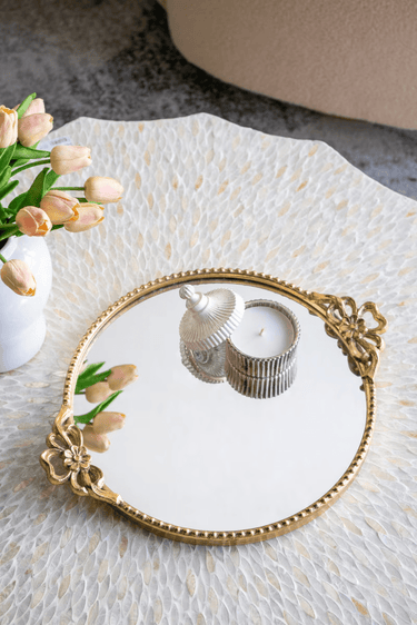 Round Gold Mirror Tray at online8 furniture store Auckland