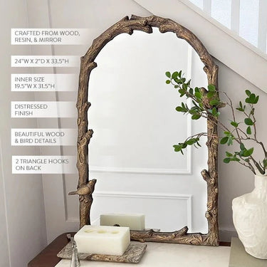 Rustic Branch and Birds Arch Mirror at online8 furniture store Auckland