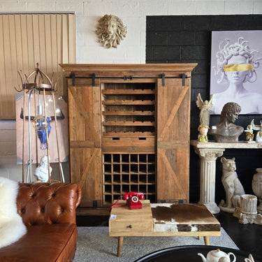 Rustic Reclaimed Pine Bar & Wine Unit with Sliding Doors at online8 furniture store Auckland
